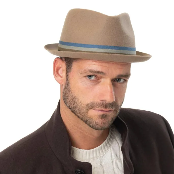 Men Pork Pie Hats Mayser Samu Striped Band Pork Pie Wool Hat Beige Men Pork Pie Hats Mayser Samu Striped Band Pork Pie Wool Hat Beige
