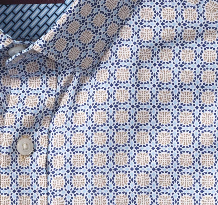 Men Printed Cotton Shirt Light Blue Tile JohnstonandMurphy Shirts Men Printed Cotton Shirt Light Blue Tile JohnstonandMurphy Shirts