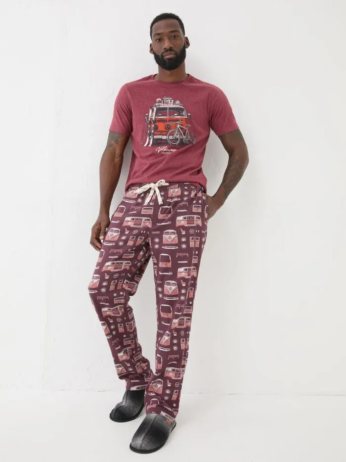 Men Pyjamas and Nightwear Fat Face Dark Red Vw Print Pyjama Bottoms