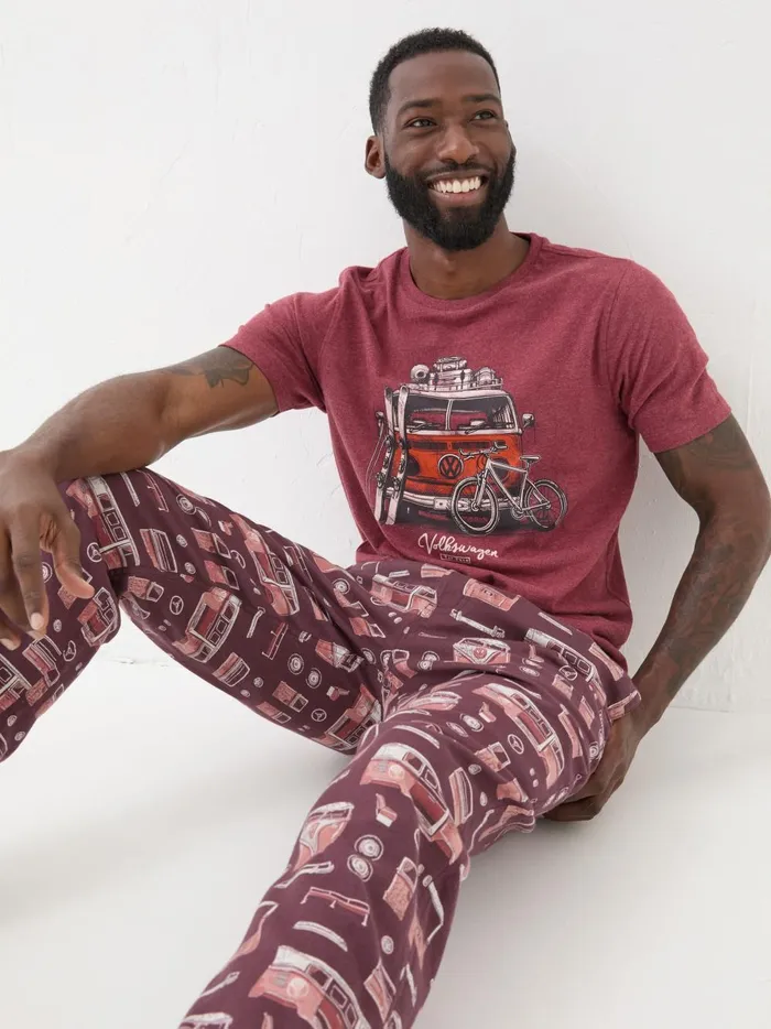 Men Pyjamas and Nightwear Fat Face Dark Red Vw Print Pyjama Bottoms