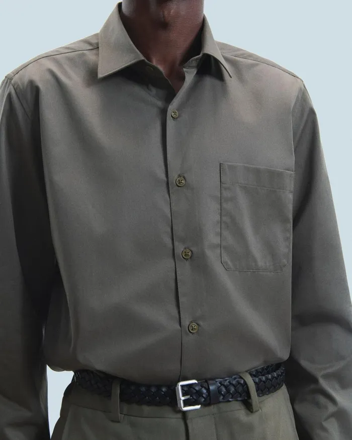 Men Shirts and TShirts From Future Plain Embroidery Long Sleeve Shirt Khaki