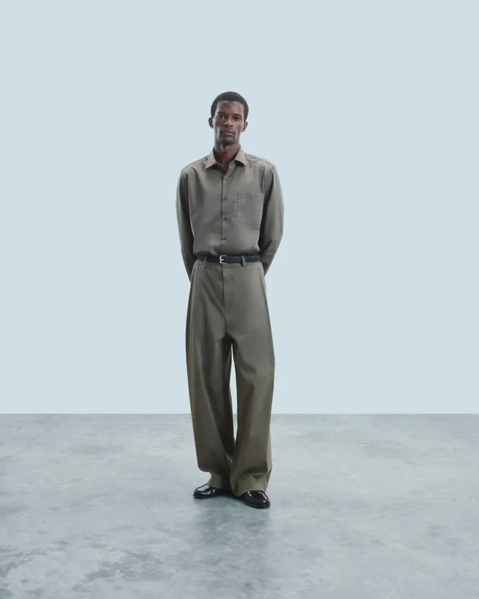Men Shirts and TShirts From Future Plain Embroidery Long Sleeve Shirt Khaki