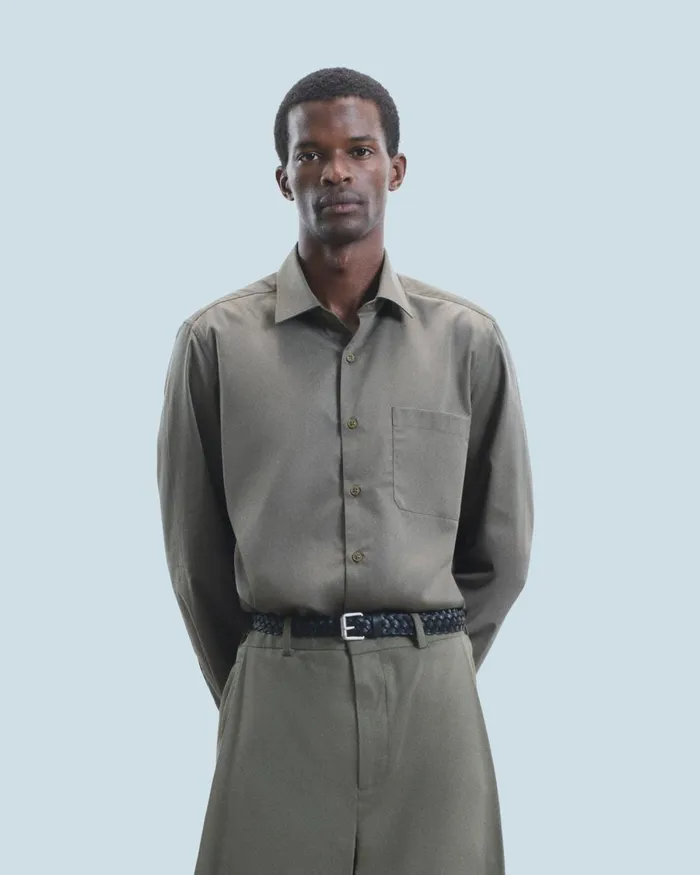 Men Shirts and TShirts From Future Plain Embroidery Long Sleeve Shirt Khaki