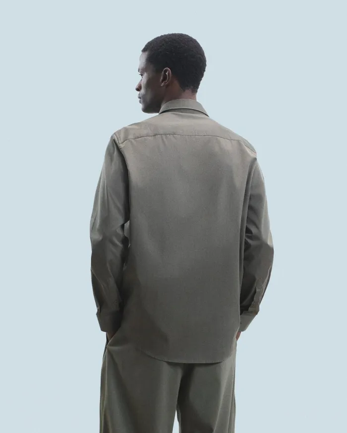 Men Shirts and TShirts From Future Plain Embroidery Long Sleeve Shirt Khaki
