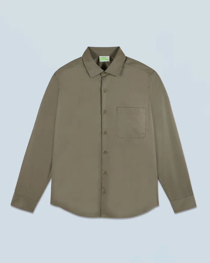 Men Shirts and TShirts From Future Plain Embroidery Long Sleeve Shirt Khaki