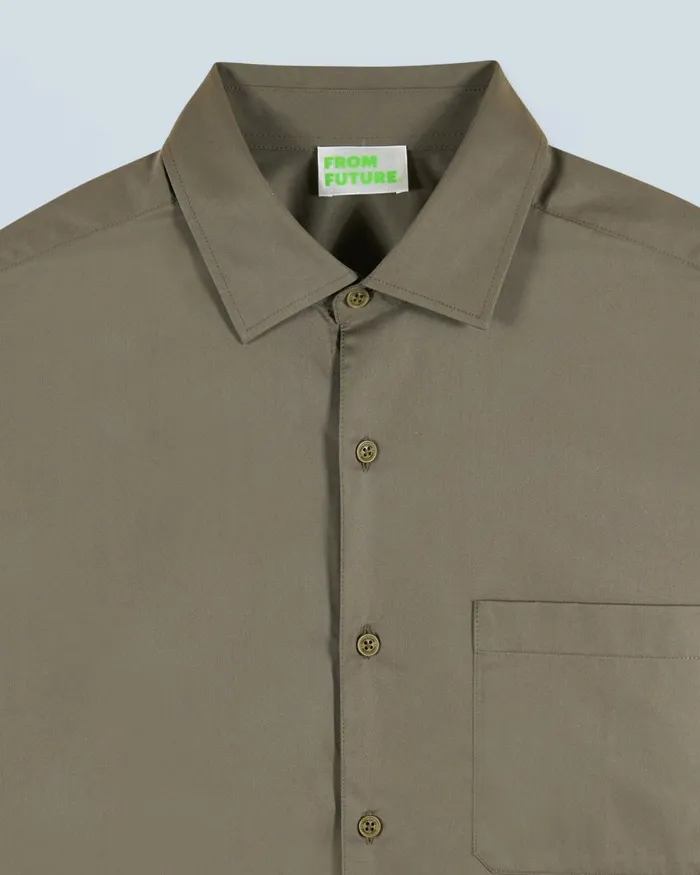 Men Shirts and TShirts From Future Plain Embroidery Long Sleeve Shirt Khaki