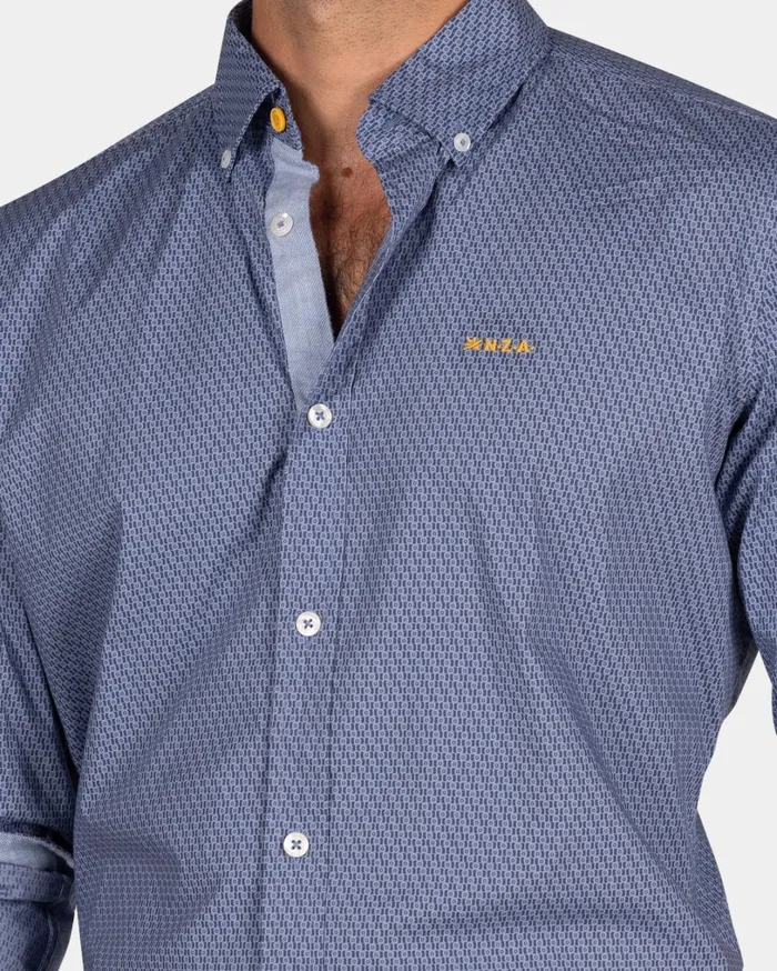 Men Shirts NZA New Zealand Auckland Blue Cotton Shirt With Pattern 8211 Tin Blue