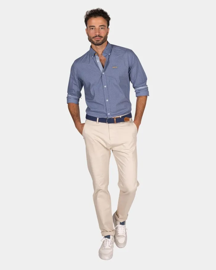 Men Shirts NZA New Zealand Auckland Blue Cotton Shirt With Pattern 8211 Tin Blue