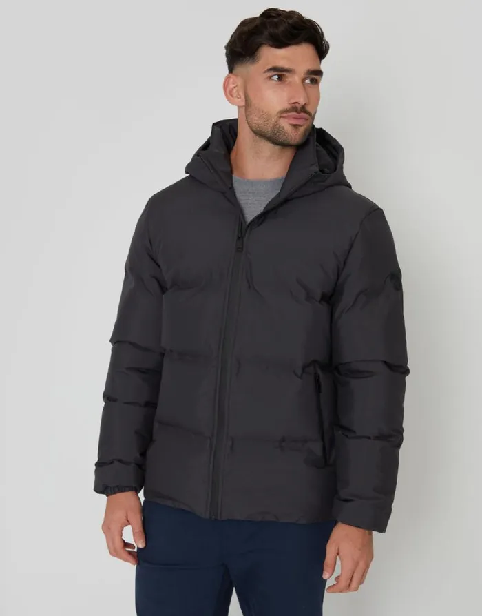 Men Slate Hooded Puffer Jacket Threadbare Coats