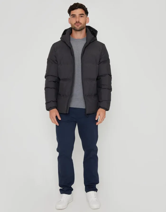 Men Slate Hooded Puffer Jacket Threadbare Coats Men Slate Hooded Puffer Jacket Threadbare Coats