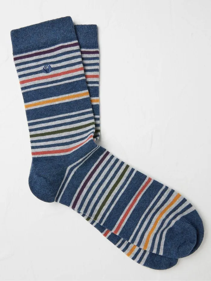 Men Socks Fat Face Blue and Grey Stripe Socks 1 Pack
