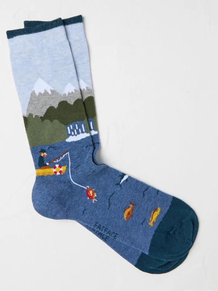 Men Socks Fat Face Blue Fish Scene Socks 1 Pack