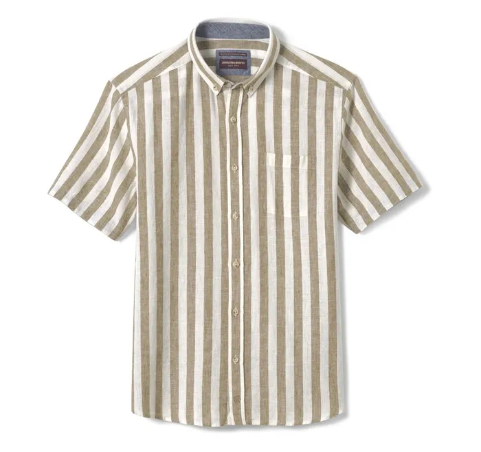 Men Stripe LinenBlend Shirt Brown Stripe JohnstonandMurphy ShortSleeve Shirts Men Stripe LinenBlend Shirt Brown Stripe JohnstonandMurphy ShortSleeve Shirts