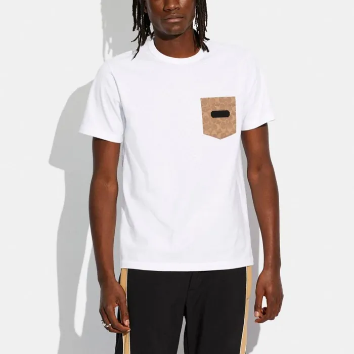 Men Tops and Bottoms Coach Essential Pocket T Shirt In Organic Cotton White