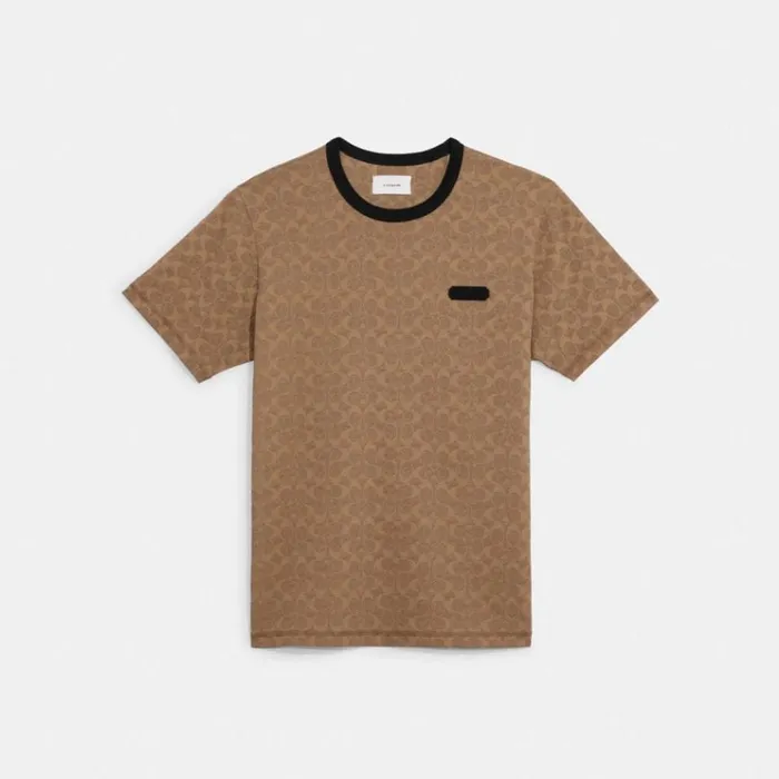 Men Tops and Bottoms Coach Essential T Shirt In Organic Cotton Tan Signature