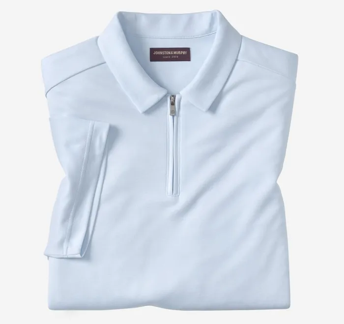 Men Vintage Birdseye Zip Polo Light Blue JohnstonandMurphy Polos and Tees