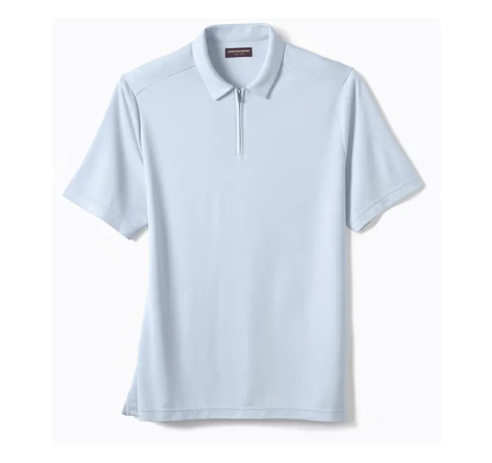 Men Vintage Birdseye Zip Polo Light Blue JohnstonandMurphy Polos and Tees