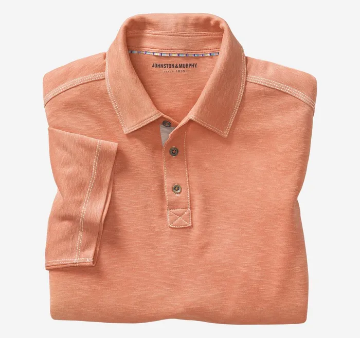 Men Vintage Slub Polo Orange JohnstonandMurphy Polos and Tees