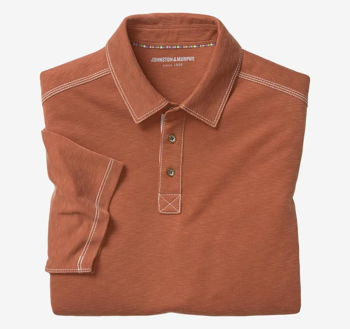 Men Vintage Slub Polo Rust JohnstonandMurphy Polos and Tees