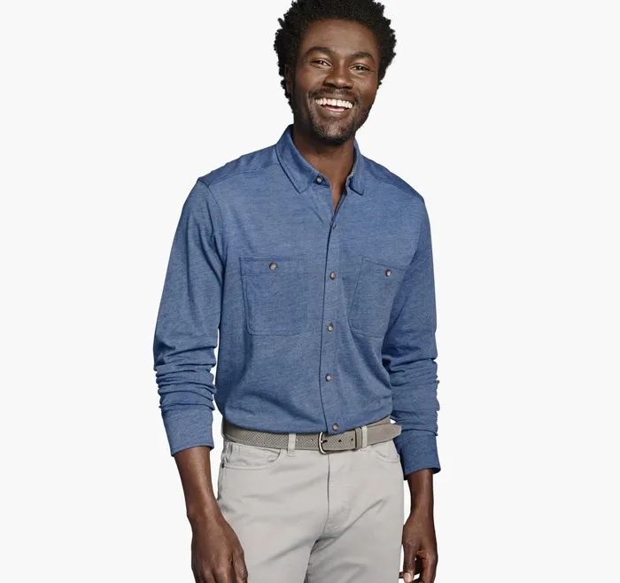 Men Xc Flex Stretch Indigo LongSleeve Shirt Blue JohnstonandMurphy Shirts