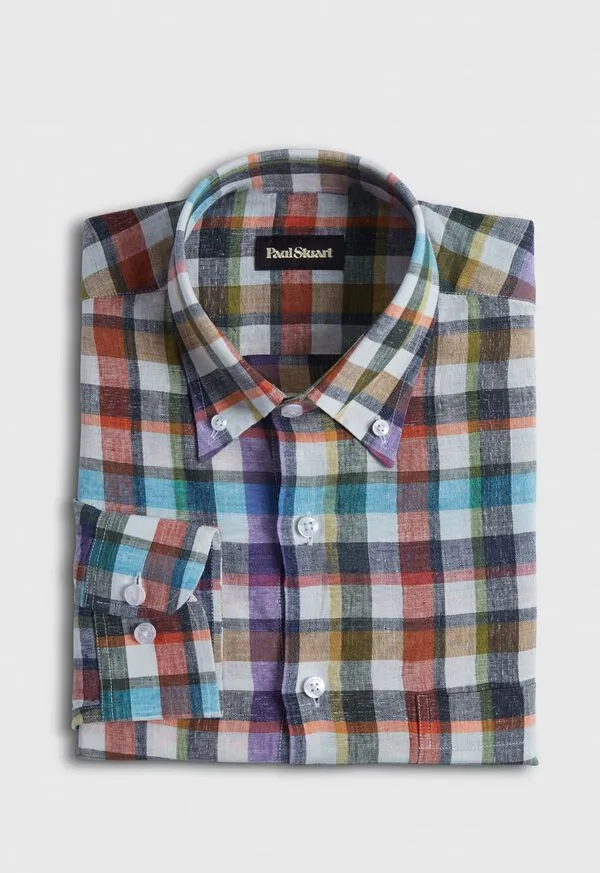 Mens Linen Check Sport Shirt Multi Sport Shirts Paulstuart