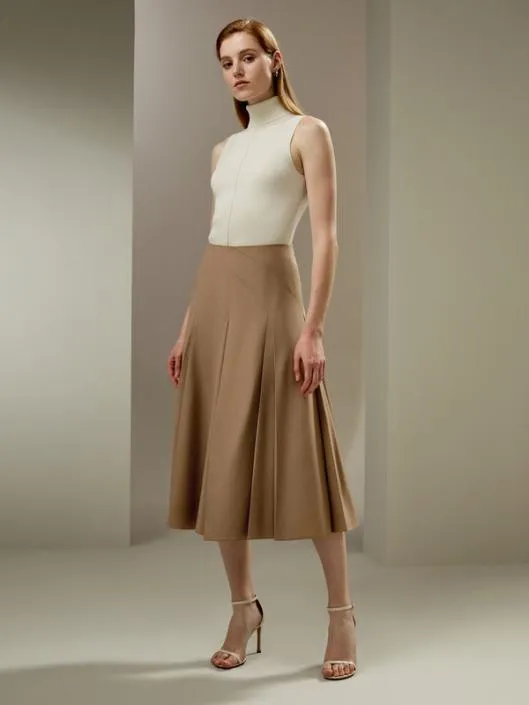 Merino Wool Pleated Midi Skirt Women Lilysilk Knitwear