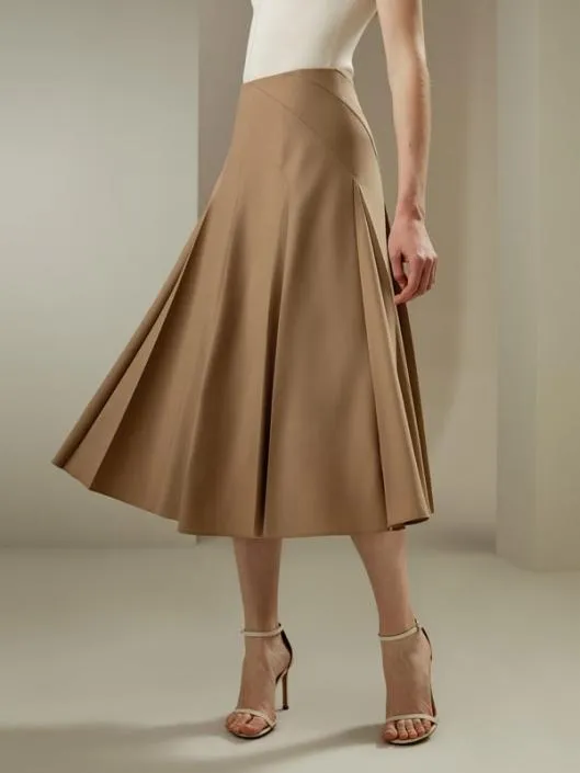 Merino Wool Pleated Midi Skirt Women Lilysilk Knitwear