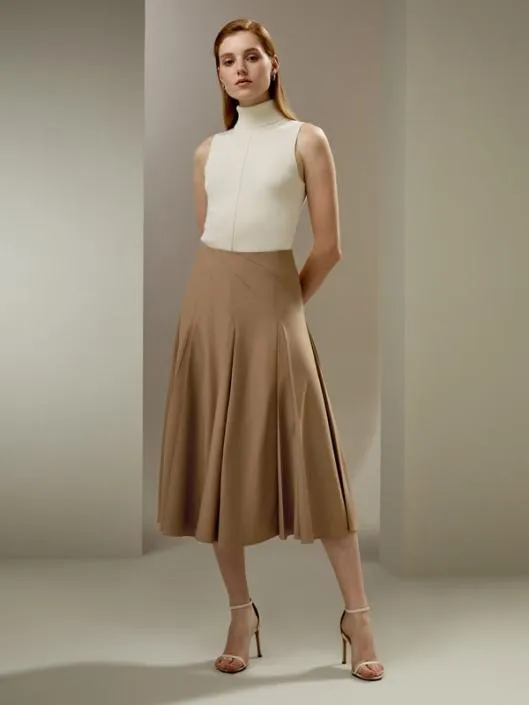 Merino Wool Pleated Midi Skirt Women Lilysilk Knitwear