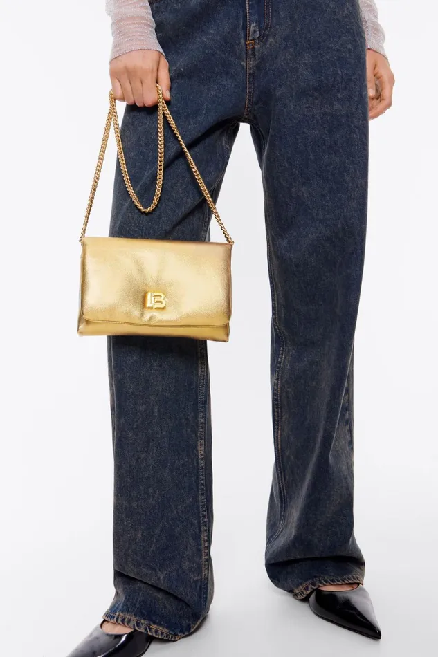 Mini Gold Nappa Leather Flap Bag Gold Women Bimba Y Lola Evening Bags