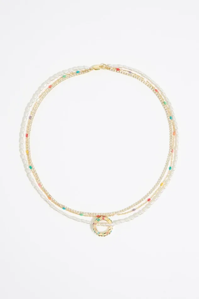 Multicolor Pastel Logo Pearls And Crystals Necklace Gold Women Bimba Y Lola Jewelry