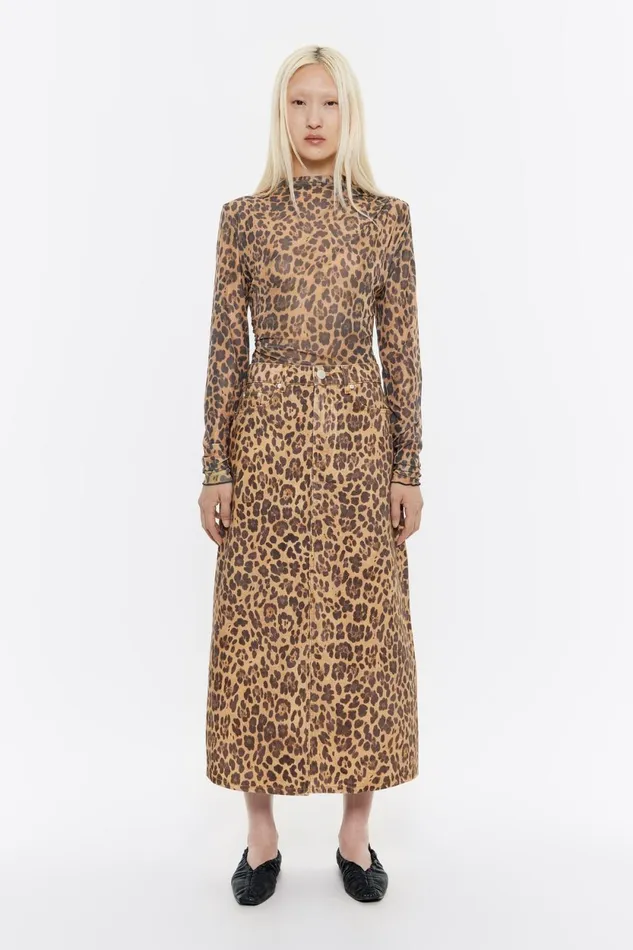 Natural Leopard Aline Denim Skirt Leopard Natural Women Bimba Y Lola Skirts