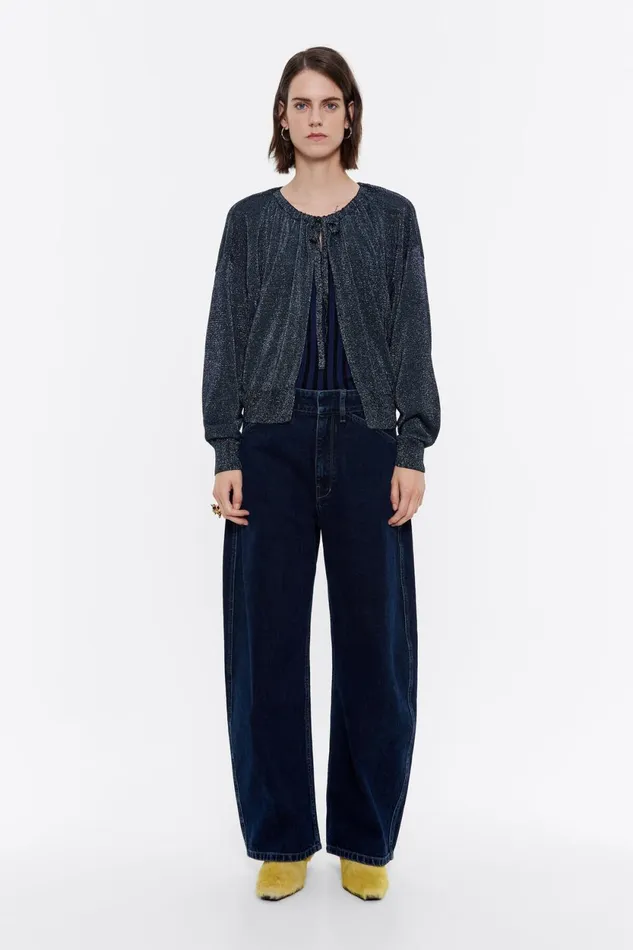 Navy Blue Lurex Cardigan With Ties Navy Women Bimba Y Lola Knitwear
