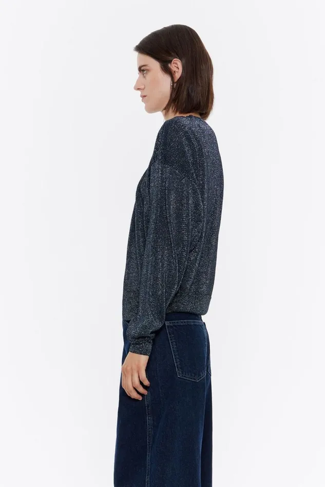 Navy Blue Lurex Cardigan With Ties Navy Women Bimba Y Lola Knitwear