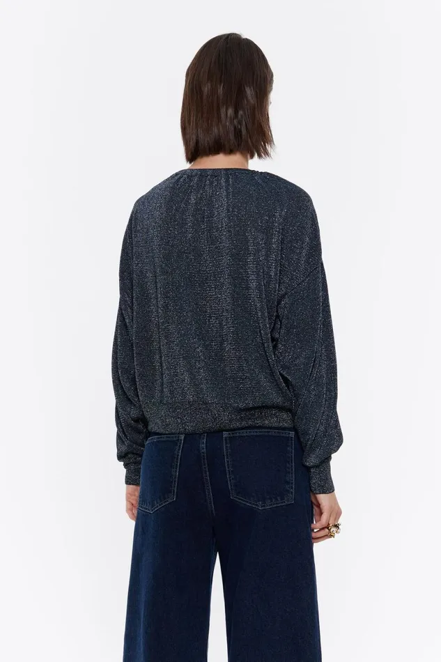 Navy Blue Lurex Cardigan With Ties Navy Women Bimba Y Lola Knitwear