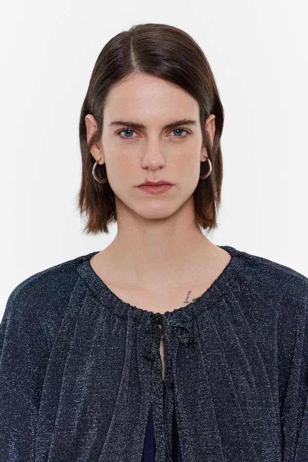 Navy Blue Lurex Cardigan With Ties Navy Women Bimba Y Lola Knitwear