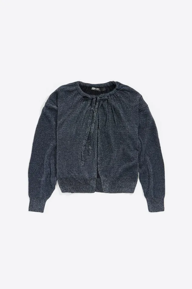 Navy Blue Lurex Cardigan With Ties Navy Women Bimba Y Lola Knitwear
