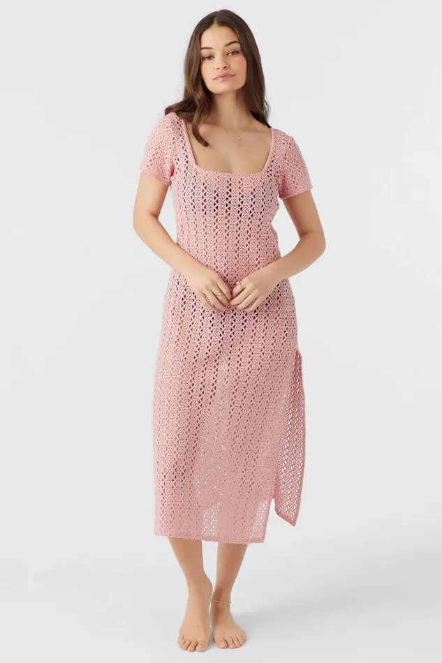 NINA MIDI CROCHET LACE COVERUP DRESS Rose Eleg Women O039NEILL Swim