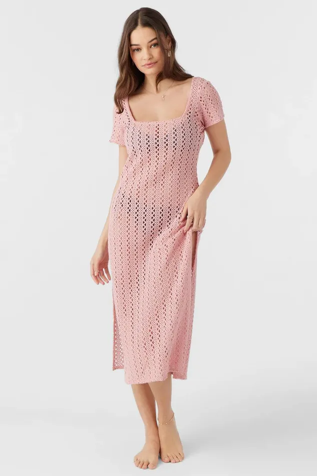 NINA MIDI CROCHET LACE COVERUP DRESS Rose Eleg Women O039NEILL Swim