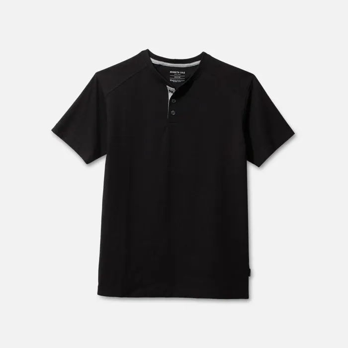 Organic Cotton Blend Henley Tee Black Men Kenneth Cole TShirts Polos