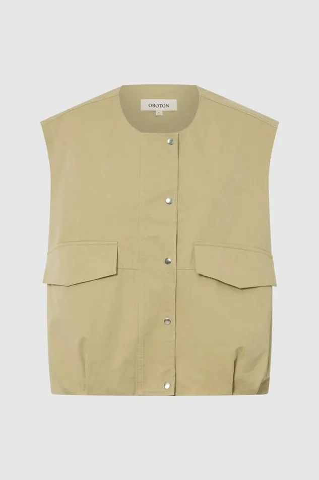 Oroton Cotton Twill Vest Wheat Women Jackets and Outerwear
