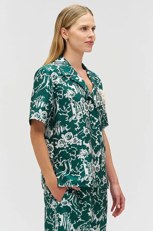 Oroton Garden Toile Embellished Camp Shirt Ivy Women Tops