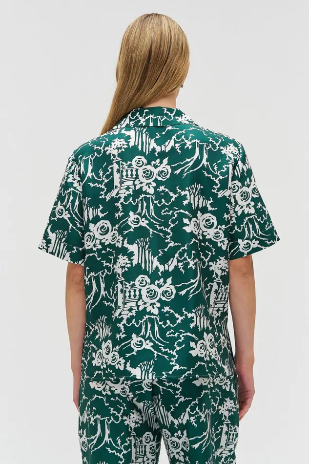 Oroton Garden Toile Embellished Camp Shirt Ivy Women Tops