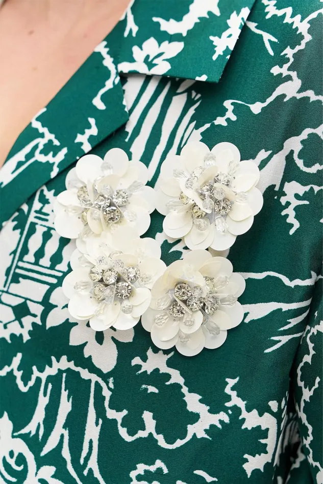 Oroton Garden Toile Embellished Camp Shirt Ivy Women Tops