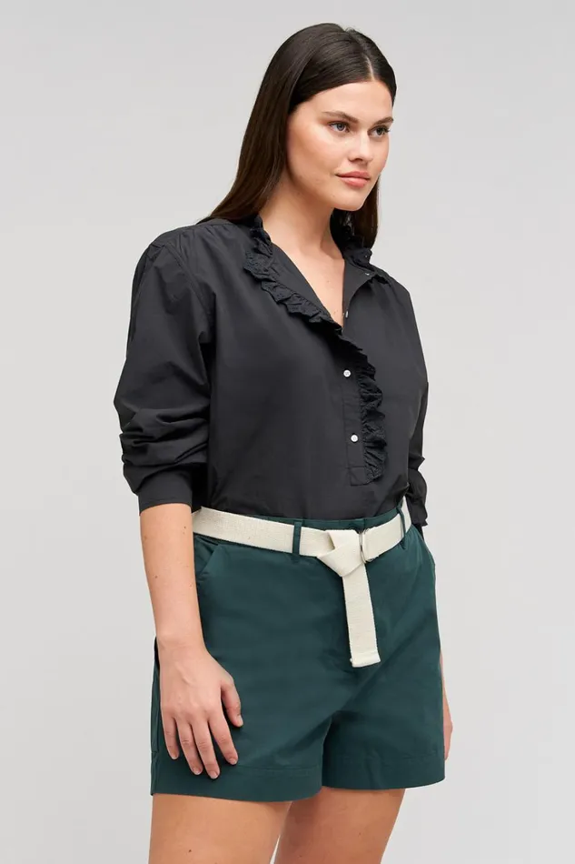 Oroton Hazel Ruffle Blouse Washed Black Women Tops
