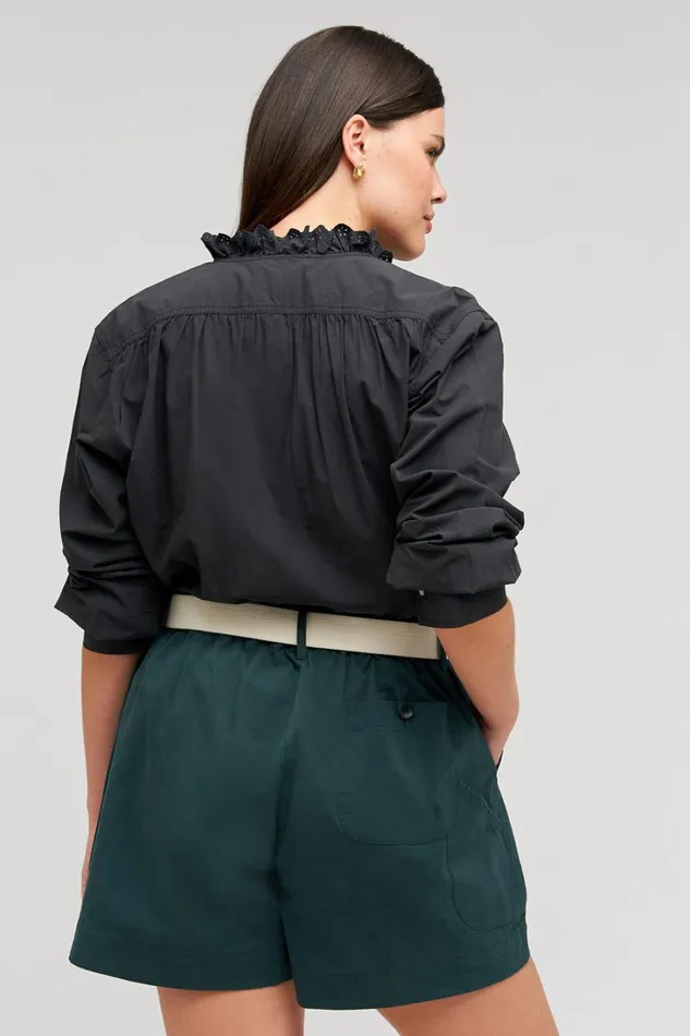 Oroton Hazel Ruffle Blouse Washed Black Women Tops