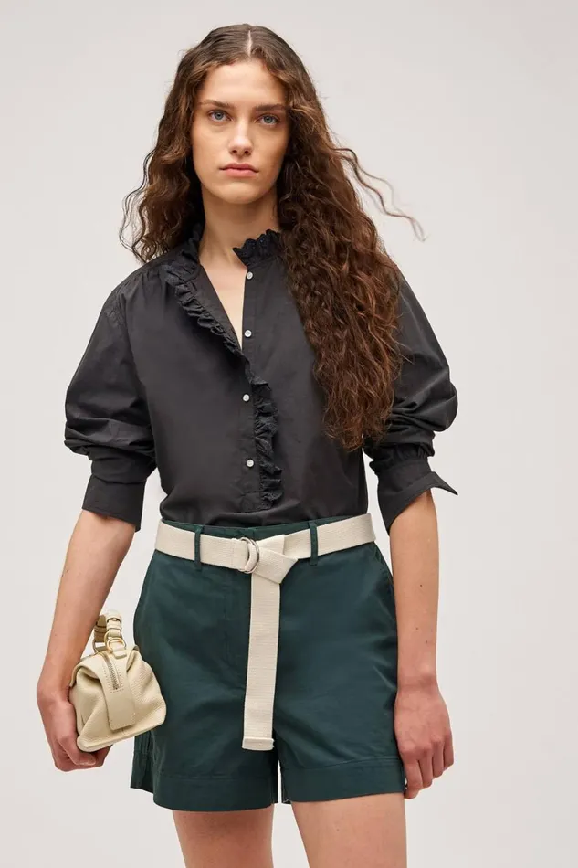 Oroton Hazel Ruffle Blouse Washed Black Women Tops