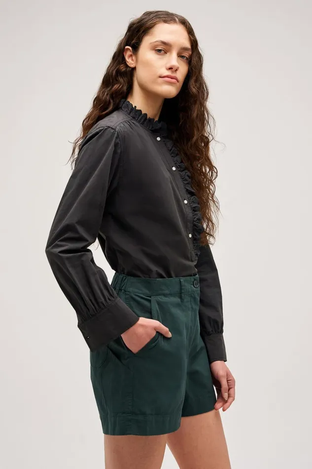Oroton Hazel Ruffle Blouse Washed Black Women Tops