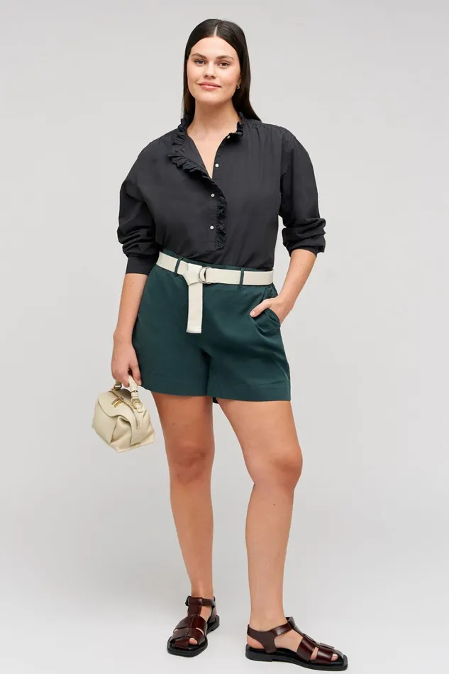 Oroton Hazel Ruffle Blouse Washed Black Women Tops
