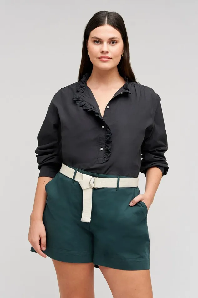 Oroton Hazel Ruffle Blouse Washed Black Women Tops