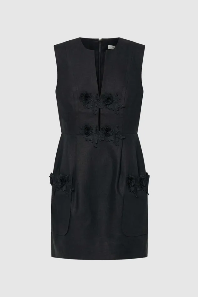 Oroton Rosebud Lace Mini Dress Black Women Dresses